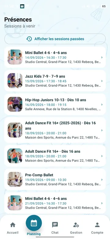 Planning et présences sur mobile